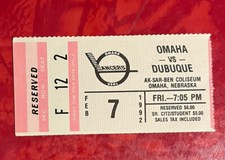 1992 OMAHA LANCERS vs DUBUQUE FIGHTING SAINTS USHL HOCKEY TICKET STUB AKSARBEN