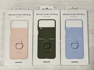 3-Pack Samsung Silicone Cover with Ring for Galaxy Z Flip4, Khaki, Peach & Blue - Picture 1 of 1