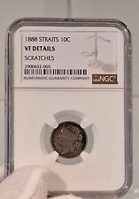 1888 Straits Settlements 10 Cent Silver Coin NGC Details Scratches
