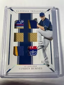 CORBIN BURNES 2019 NATIONAL TREASURES 6 PIECE LOGO PATCH #2/10 -BREWERS!! - Picture 1 of 2