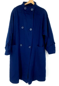 Vintage Ladies Wool Long Trench Coat Portrait by Stevens Union Made in USA Blue - Picture 1 of 12