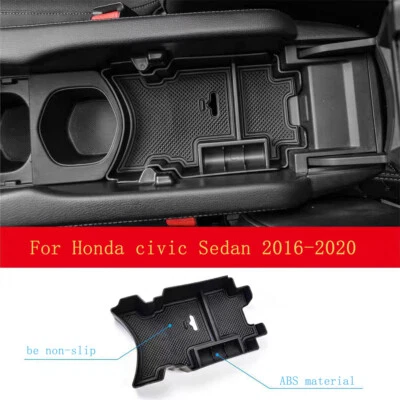 Caja de almacenamiento central consola interior coche Honda Civic 10.ª generación 2016-20 negra Foto 1 de 4