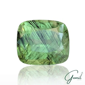 Certified 18.98 CT Natural Peridot With Ludwigite Inclusion Cushion Cut Gemstone - Picture 1 of 24