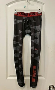 Boys Nike Pro Lebron James Leggings Compression Pants Gray RED Size Small - Picture 1 of 2