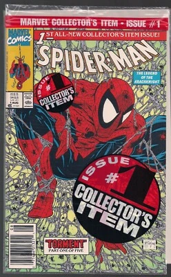SPIDER-MAN #1 MARVEL 1990 TODD McFARLANE GREEN WEB NEWSSTAND ED. SEALED BAG NM- - Image 1 of 2