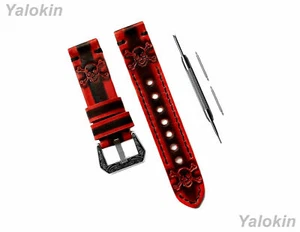 Rot & Schwarz Schädel Crossbones Leder Band Riemen für Fossil Gen 5 SE 44 mm - B22 - Bild 1 von 9
