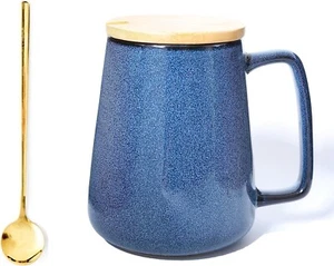 24oz Ceramic Coffee Mug Large Milk Tea Cup for Cocoa Latte Cereal Blue with Lid - Picture 1 of 6