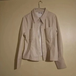 ASOS Design (UK 16) Cream Slim Fit Faux Leather Shirt with Chest Pocket - Picture 1 of 7
