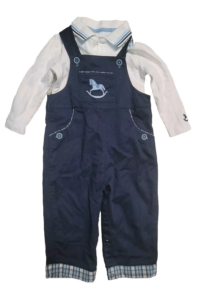 Kitestrings Baby Boys Overalls  2 Pieces Set 18 Months Blue White - Image 1 of 4