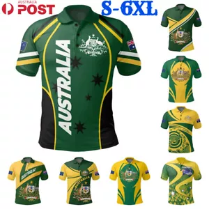 Mens Soccer Football Rugby Jersey Polo T-Shirt Australian Flag Souvenir Tee Tops - Picture 1 of 22
