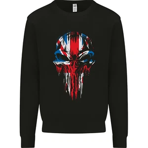 Union Jack Flag Skull Gym MMA Biker Britain Kids Sweatshirt Jumper - Picture 1 of 3