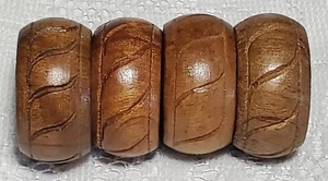 Set of 4 - 2" Wooden Napkin Rings Carved Philippines Made Boho Chic MCM Vintage - Picture 1 of 3