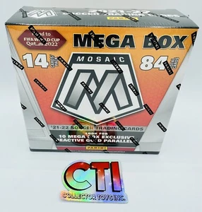 IN HAND - 2021-22 PANINI MOSAIC FIFA WORLD CUP SOCCER QATAR 2022 SEALED MEGA BOX - Picture 1 of 6