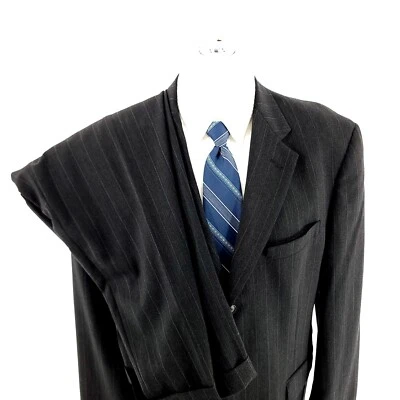 Austin Reed Wool 3 Button 2 Piece Suit 42R Gray Striped 34/27 Pleated Cuffed Mid - Image 1 of 4