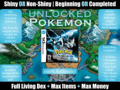 Authentic Unlocked Pokemon Black 2 - All 649 Legal Shiny, All Items, Max Money - Image 1 of 4