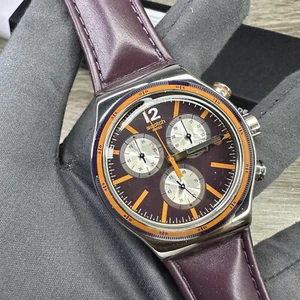NEW✅ Swatch Irony PRISIONER Chronograph Dark Purple Leather Men's Watch YVS413 - Picture 1 of 20