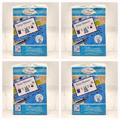 4 Packs It's a Boy Baby Shower Party Invitations Chevron Polka Dot Blue 32 Total - Image 1 of 3