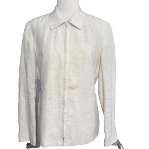 David N Jacket Women 6 100% Linen Cream Full Front Zip Long Sleeve Pocket Blazer - Imagen 1 de 21