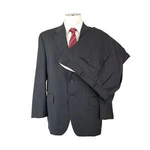 Chaps Ralph Lauren Suit Men's 44S Black Striped Pants 38x26 Wool - Picture 1 of 22