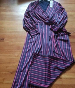 Calvin Klein Pink and Purple Striped Wrap Jumper Sz 14 Plus W/ Attached Belt - Picture 1 of 9
