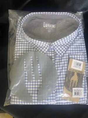 NWT Chef Works Urban Collection 2XL Modern Gingham Dress Shirt Blue Plaid - Image 1 of 4