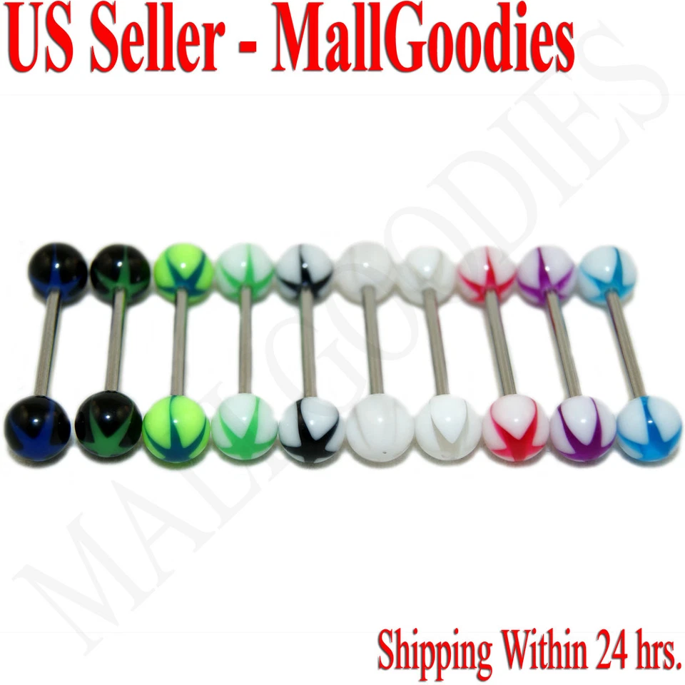 W040 Акриловый Язык Кольца Штанги Штанги Форма Звезды Дизайн Узор Цвет ЛОТ 10 - Изображение 1 из 1