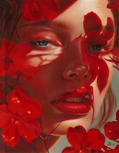 original painting 29.2 x 37.5 cm 46StO artwork oil paints female portrait - Picture 1 of 5