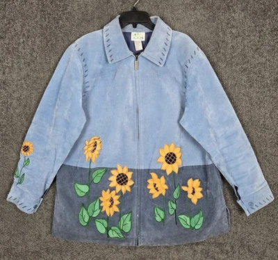 Chaqueta de cuero vintage Quaker Factory para mujer 1X girasol cremallera completa floral Foto 1 de 4