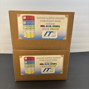 Double Stub Raffle Tickets 10 Rolls of 2000 Each Yellow, Green, Blue, Red, White - Picture 1 of 7