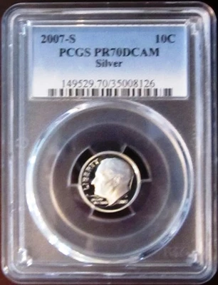 2007-S Silver Roosevelt Dime, PCGS PR 70 DCAM - Image 1 of 2