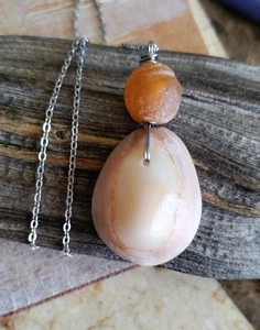 Cowry Sea Shell Jewelry Necklace Wife Friend Sister Orange Powder Glass Hawaii - Picture 1 of 5