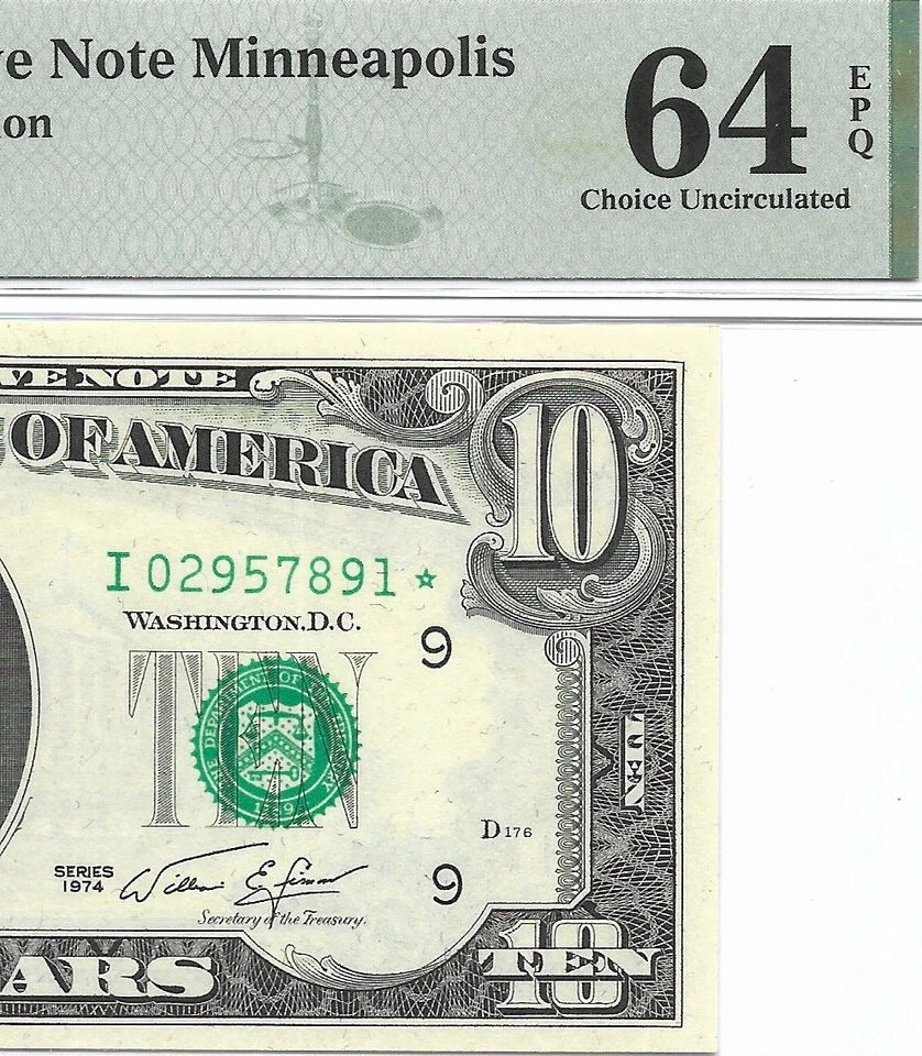 Minneapolis 1974 $10 * estrella * ⭐️ franco Billete PMG Choice 64 EPQ sin circular. Foto 1 de 3
