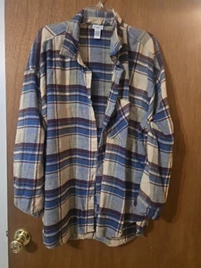 Rue21 Button Up Lace Back Plaid Shirt-Rust Colored Size 3XL Blueish - Picture 1 of 6