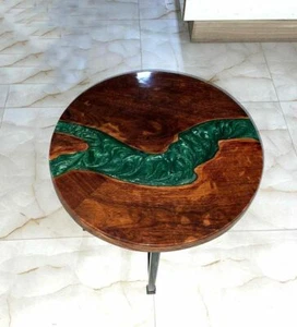 12" Wooden Epoxy Side Table Top Handmade Furniture - Picture 1 of 1