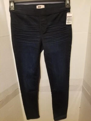 SO Girl's Pull-On Stretch Mid Rise Dark Blue Denim Jegging Jeans - Size 14 - NEW Foto 1 de 2