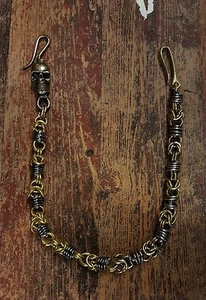 Cadena billetera hecha a mano de bronce y acero con gancho de calavera cadena de caja de serpiente latón Sta - Imagen 1 de 4