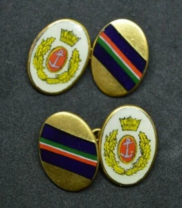 Vintage Handelsmarine Wappen Kette Emaille Manschettenknöpfe Lambournes - Bild 1 von 2