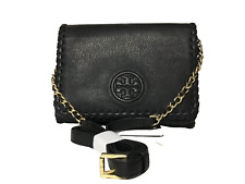 Tory Burch Black Pebbled Leather Chain Strap Gold Hardware Top Flap Bag