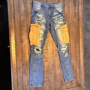 NWT Smoke Rise Utility Cargo Fashion Denim Jeans Mens 31x34 Slim Fit - Picture 1 of 7