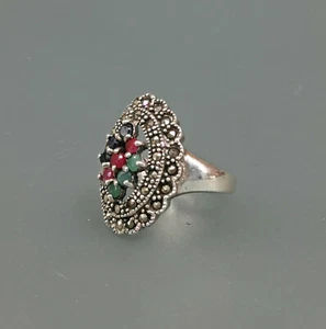 9916103-d 925er Silber Ring Markasiten Smaragd Rubin Saphir  Gr.59 - Picture 1 of 4
