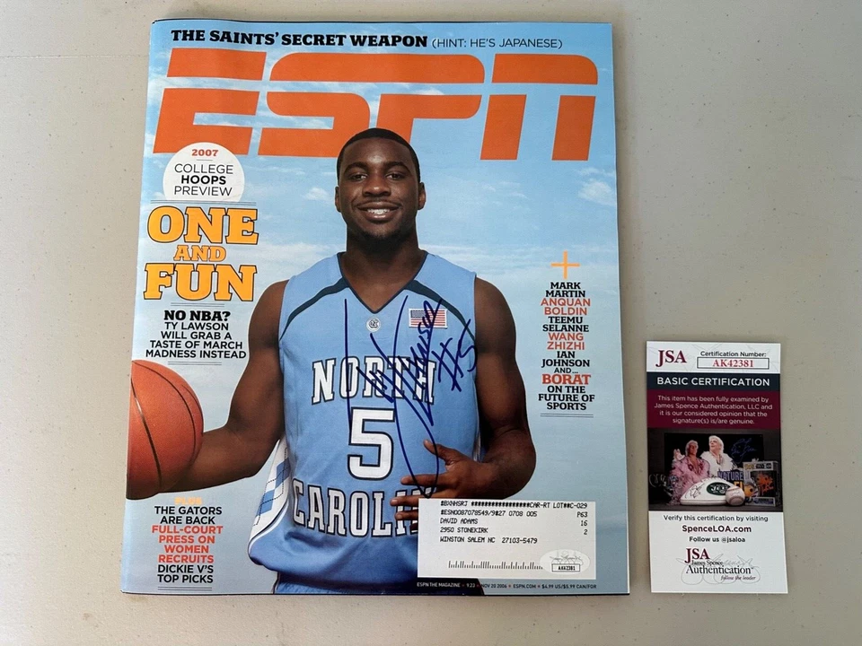 Revista Ty Lawson ESPN firmada el 20 de noviembre de 2006 North Carolina Tar Heels JSA Foto 1 de 1