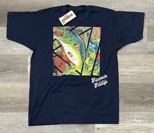 Vintage Wisconsin Wildlife T-Shirt Single Stitch 1991 New Tags Size XL Fishing - Picture 1 of 7