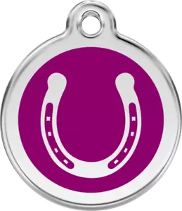Red Dingo Horse Shoe Purple Tag - Lifetime Guarantee - Cat, Dog, Pet ID Tag Engr - Picture 1 of 5