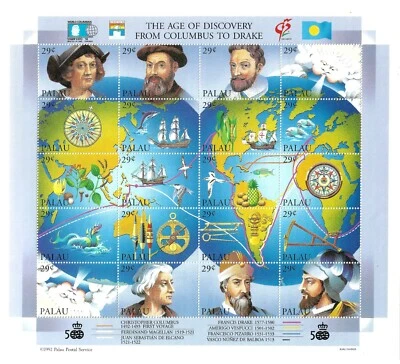 Palau Scott 302 VF MNH World Columbian Stamp Expo '92 Miniature Sheet Explorers. - Image 1 of 2