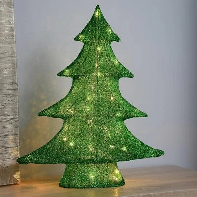 WeRChristmas Christmas Tree with Tinsel Decoration Warm White LED Lights 62cm - Image 1 of 4
