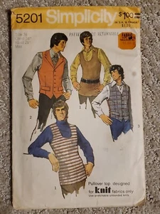 Simplicity Pattern 5201 Men's Vests and Pullover Tank Top ~ Retro Look Sz 34 Cut - Picture 1 of 3