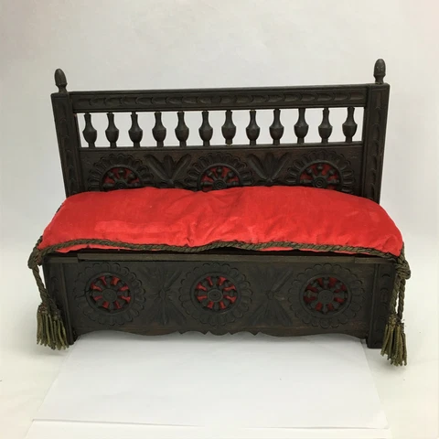 French Brittany Antique Salesman Sample Miniature Storage Bench w Cushion Breton Cover