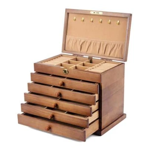 Jewelry Box Organizer Wood 6 Layer Brown Rectangle Necklace Large Stackable - Imagen 1 de 15