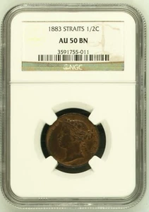 1883 STRAITS 1/2 CENT NGC AU 50 BN RARE - Bild 1 von 4