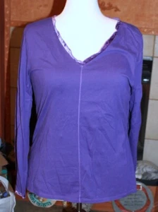 XL NWOT J. Jill Purple Velvet Trim V-Neck LS Tee Top - Picture 1 of 8